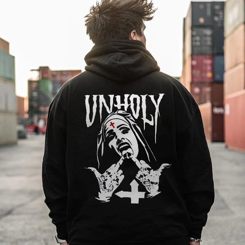 UNHOLY Nun Graphic Casual Black Couple Models Hoodie