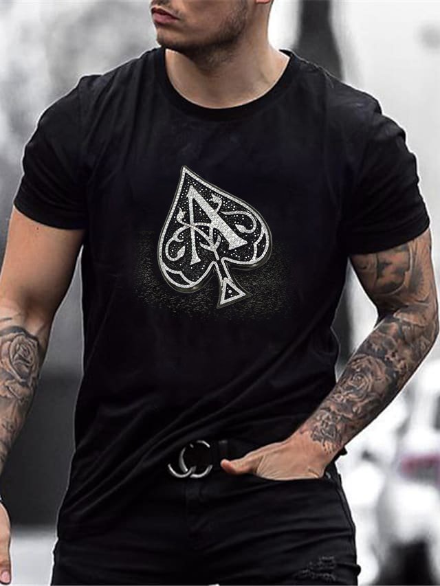 Men's Fashion Casual Black Poker Printed T-Shirt - DUVAL