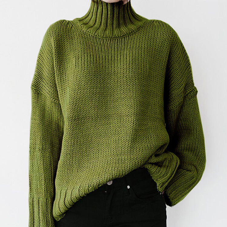 Turtleneck Long-Sleeved Solid Color Knitted Pullover Sweater