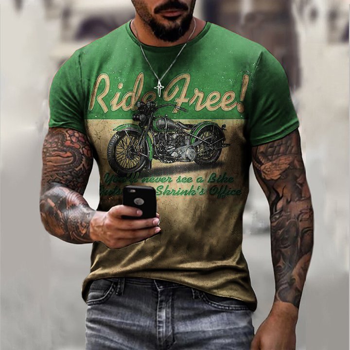 Fashion Motorcycle Print Casual T-shirt - DUVAL