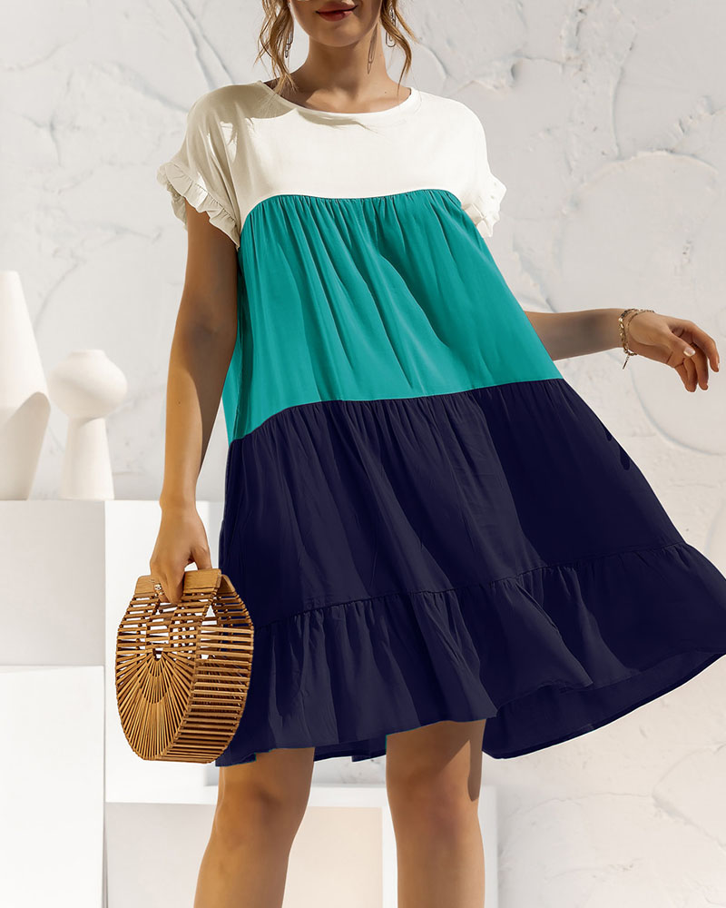 Colorblock Loose Cake Dress