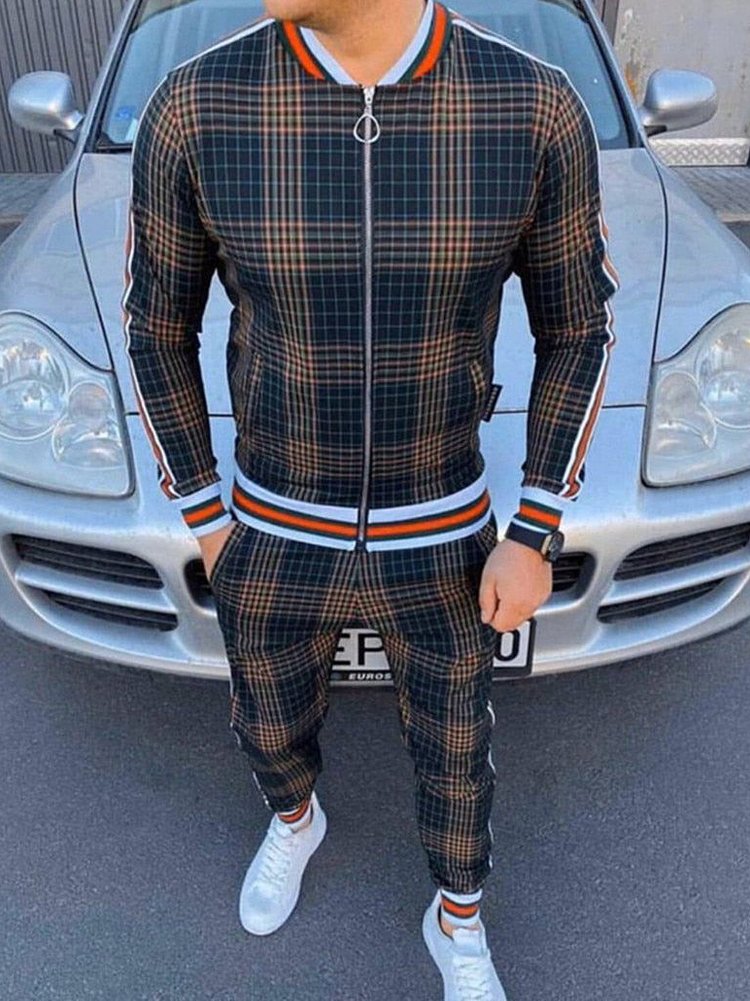 Men's Fashion Casual Plaid Printed Sports Two-Piece Set - DUVAL