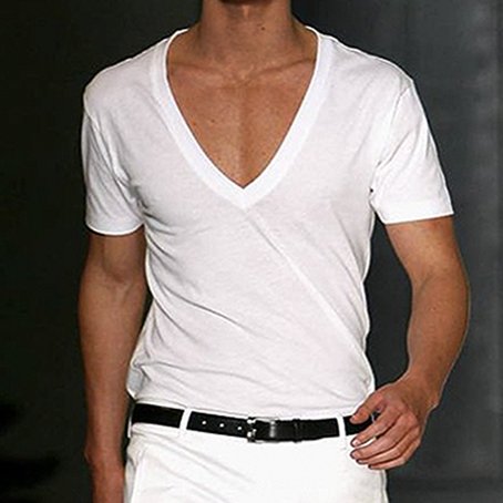 Men's Basic White Deep V-Neck Cotton Short Sleeve T-Shirt - DUVAL