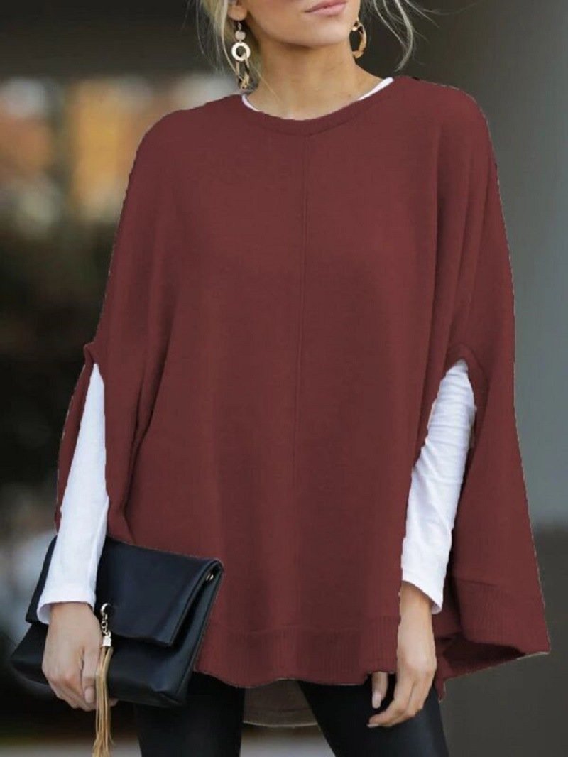 Batwing Crew Neck Knit Poncho