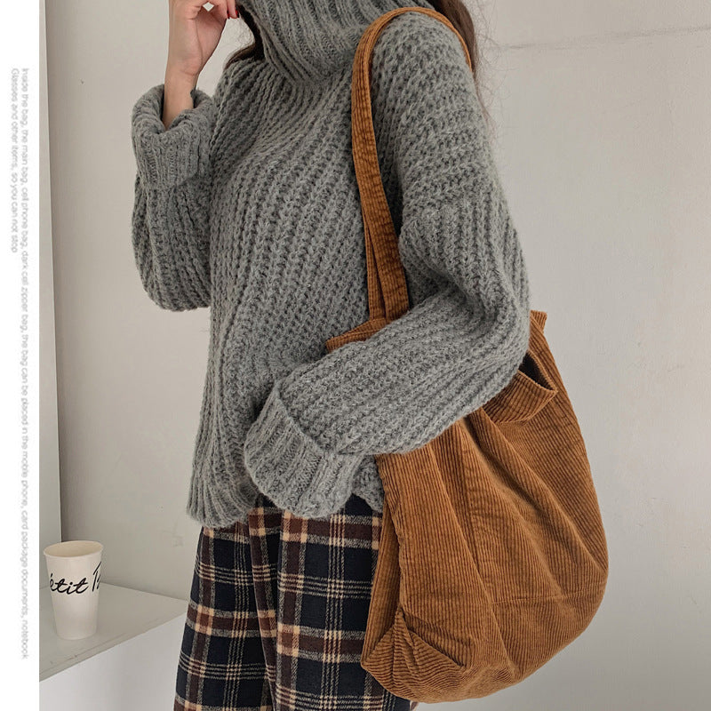 Leisure Literature and Art Washing Corduroy Simple Retro Bag