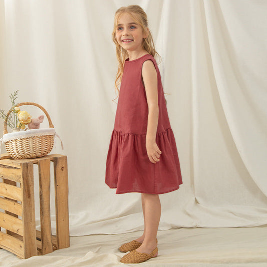 Summer girls' sleeveless cotton linen dress