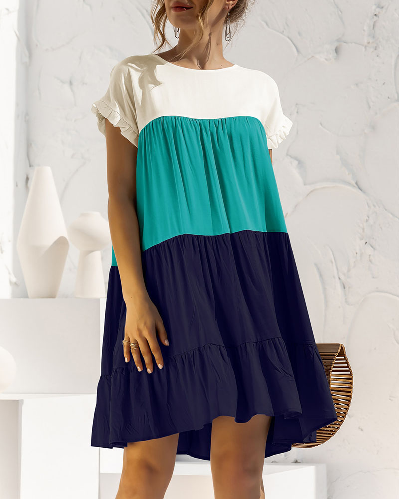 Colorblock Loose Cake Dress