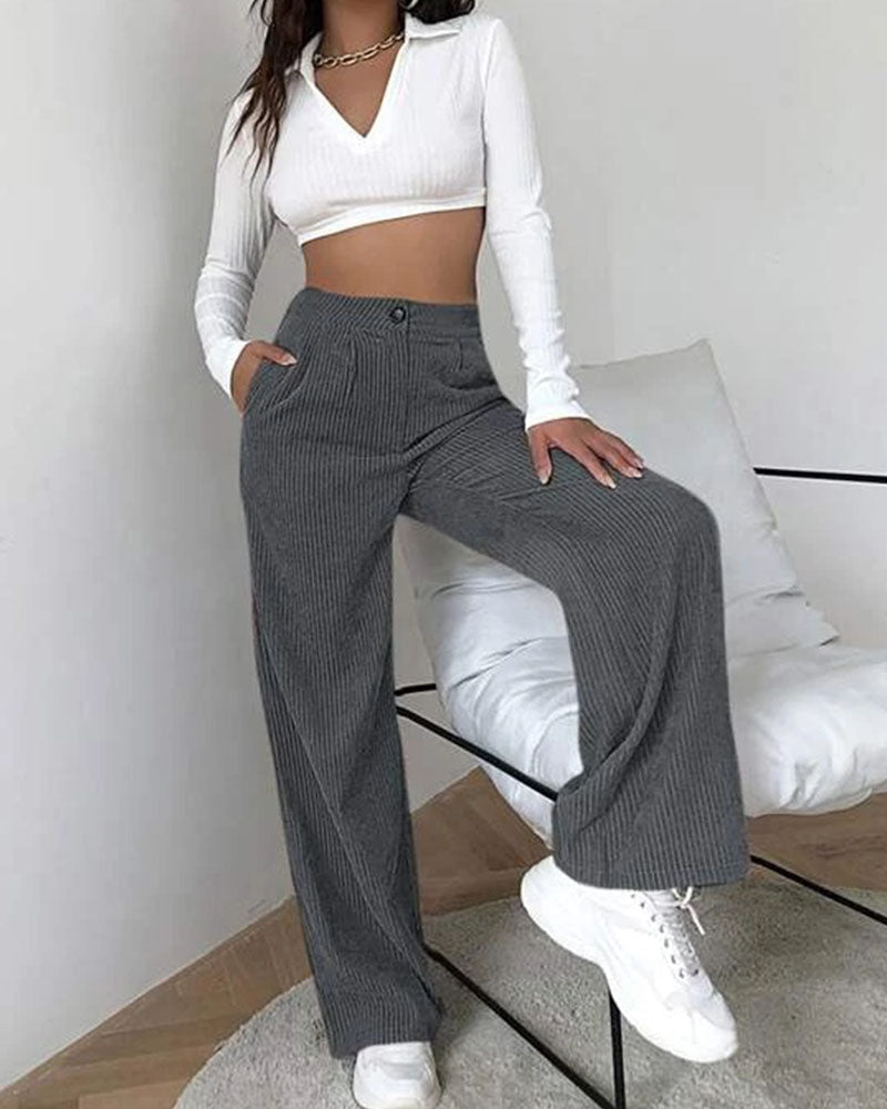 Corduroy Loose Straight-Leg Trousers