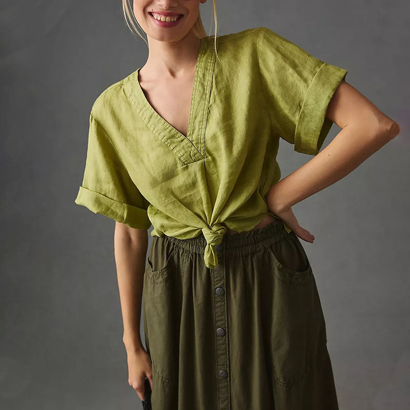 Women's high sense cotton linen shirt