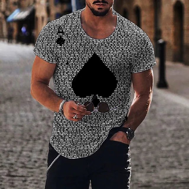 Men's Fashionable Casual Poker Print T-Shirt - DUVAL