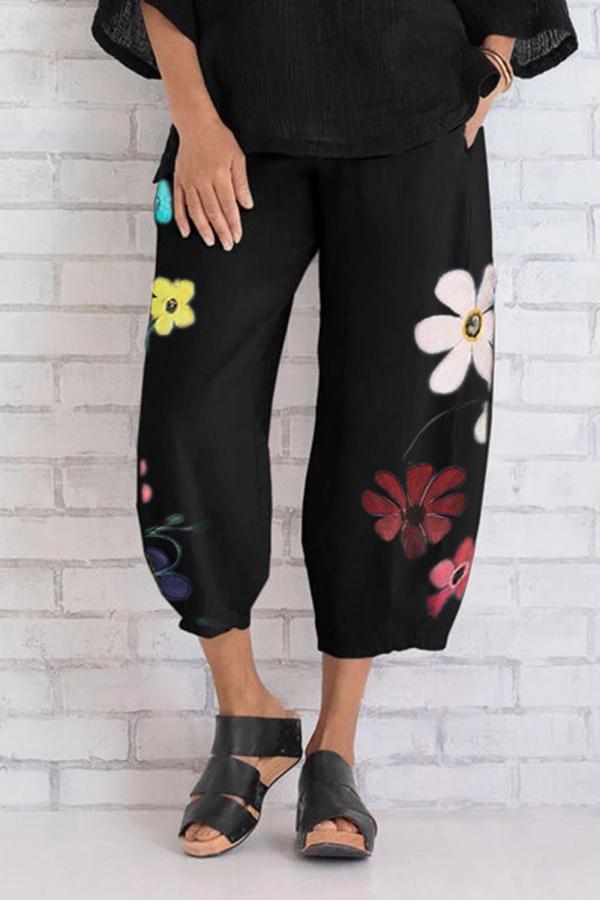 Floral Printed Linen Shift Pants