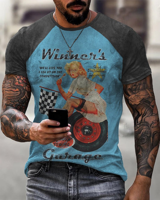 Men's Printed Motorcycle Casual Short Sleeve T-Shirt - DUVAL