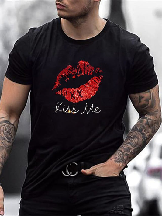 Men's Stylish Casual Black Rhinestone T-Shirt - DUVAL