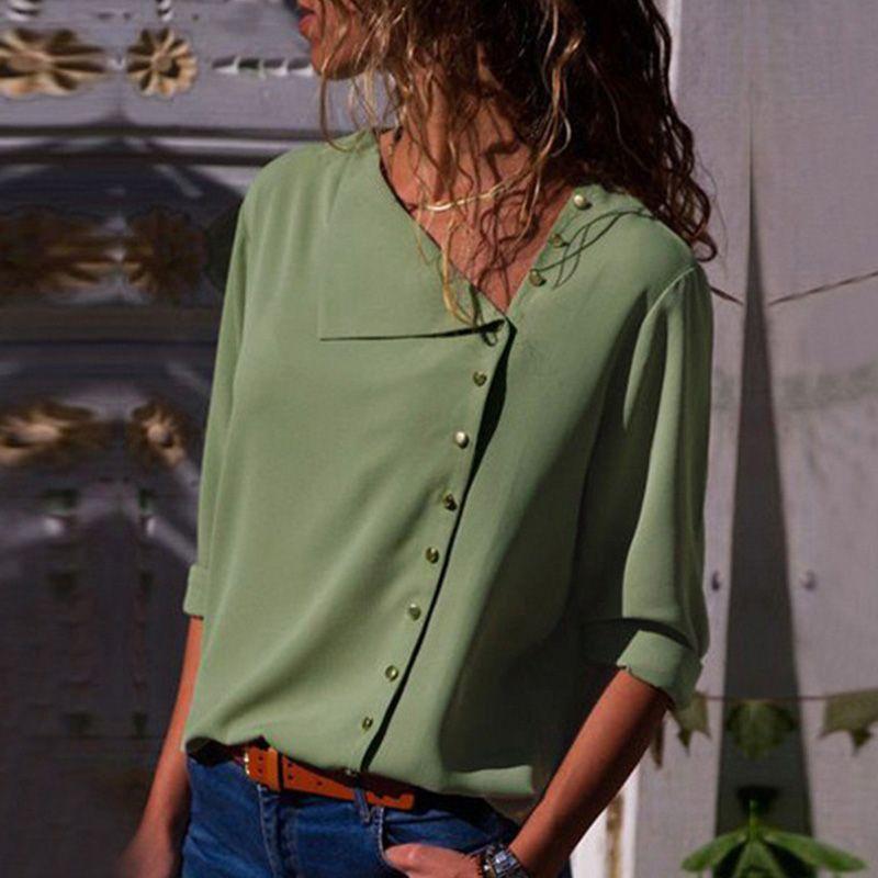 Oblique Collar Long-sleeved Shirts