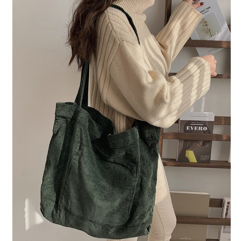 Leisure Literature and Art Washing Corduroy Simple Retro Bag