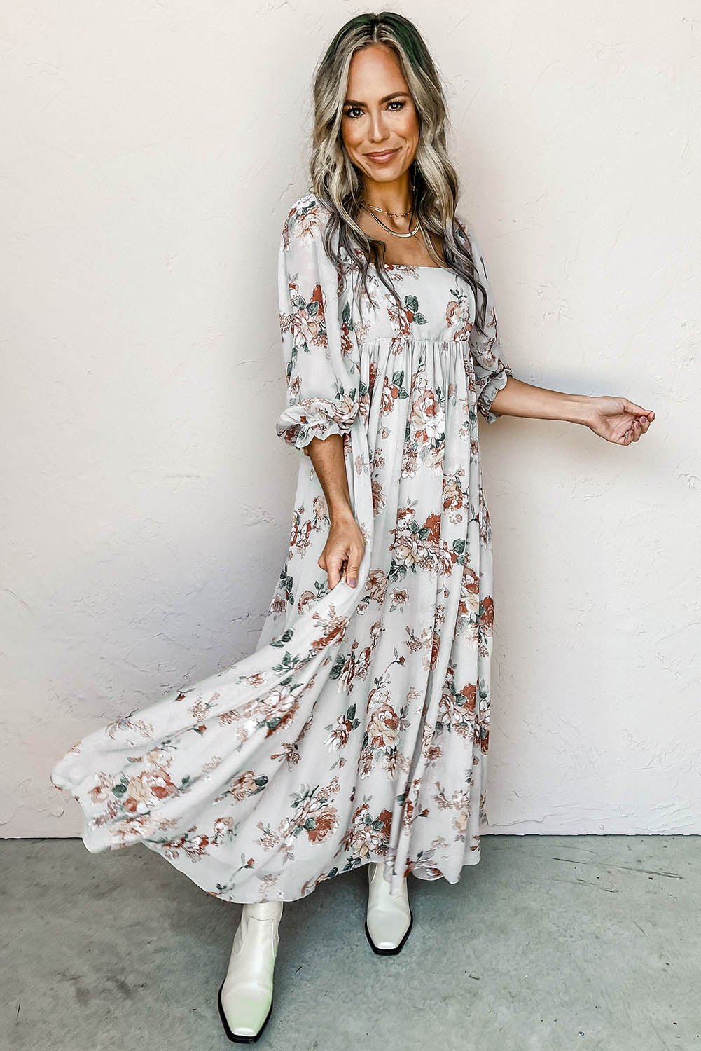 Square Neck Floral Maxi Dress - DUVAL