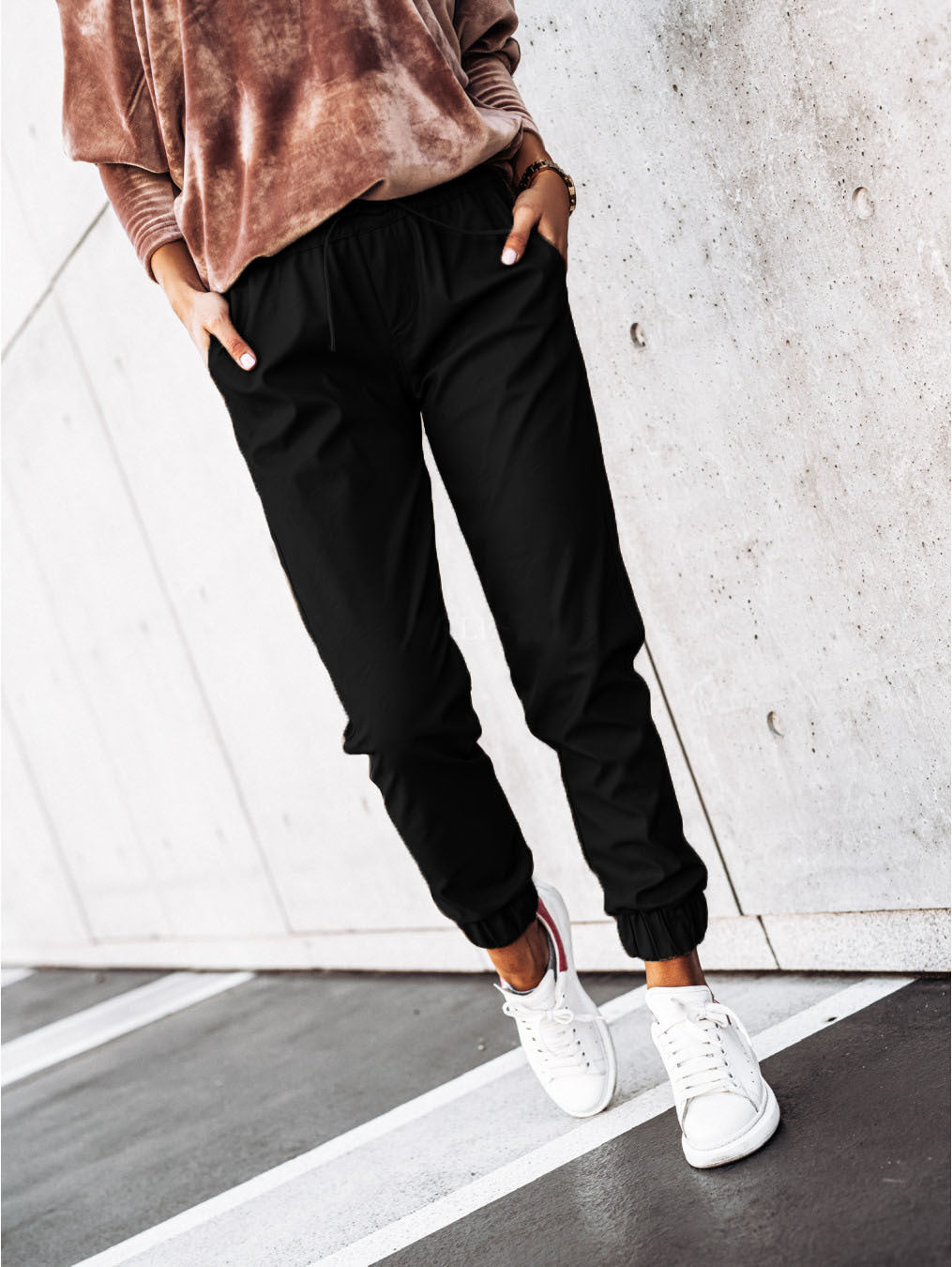 Temperament Simple Tie Slim Leather Pants