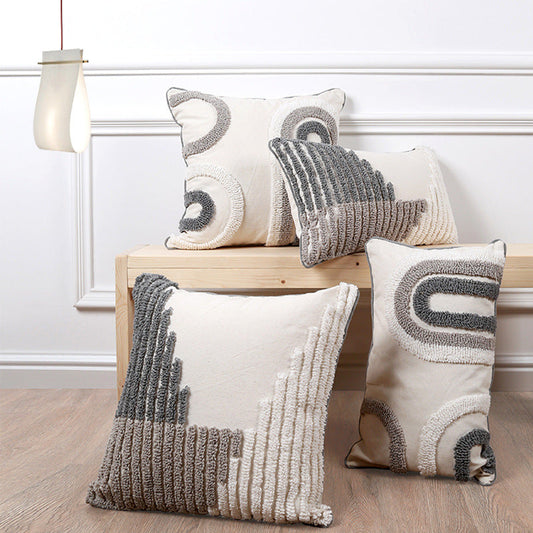 Tufted simple geometric cotton and linen sofa cushions