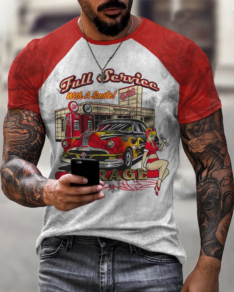 Men's Printed Motorcycle Casual Short Sleeve T-Shirt - DUVAL