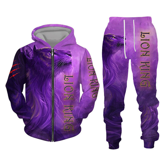 3D Tracksuit Sets Lion Print Edition Purple