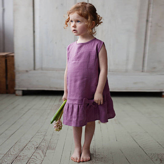 Linen Bow Ruffle Dress