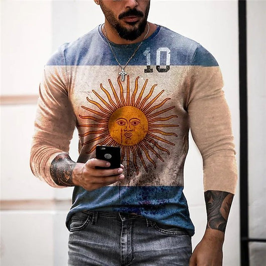 Men's T shirt Tee Sun Graphic Prints Crew Neck Orange 3D Print World Cup Outdoor Street Long Sleeve Print Clothing Apparel Basic Vintage Sports Designer - DUVAL