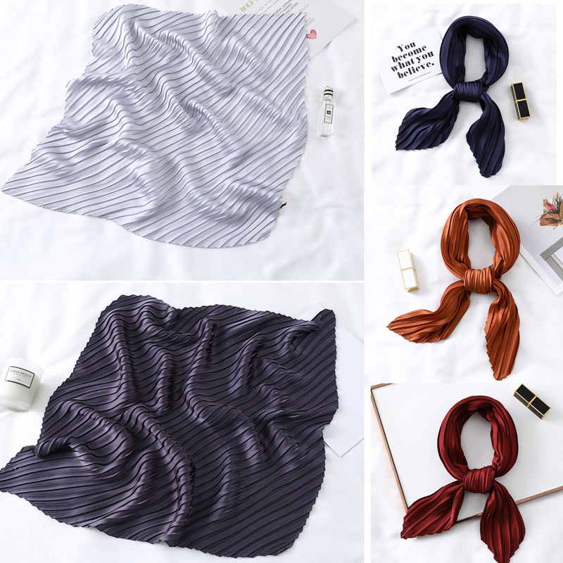 Solid Color Versatile Pleated Square Kerchief