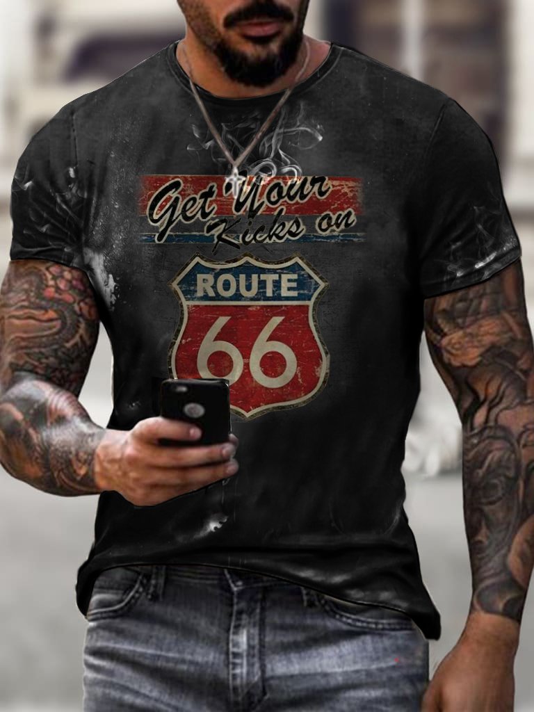 Motorcycle Print T-shirt Route 66 - DUVAL