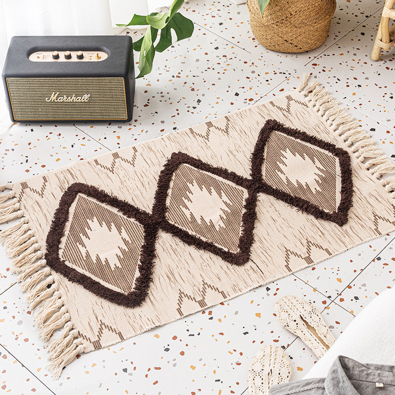 Cotton fringed floor mat simple bedroom tufted foot mat