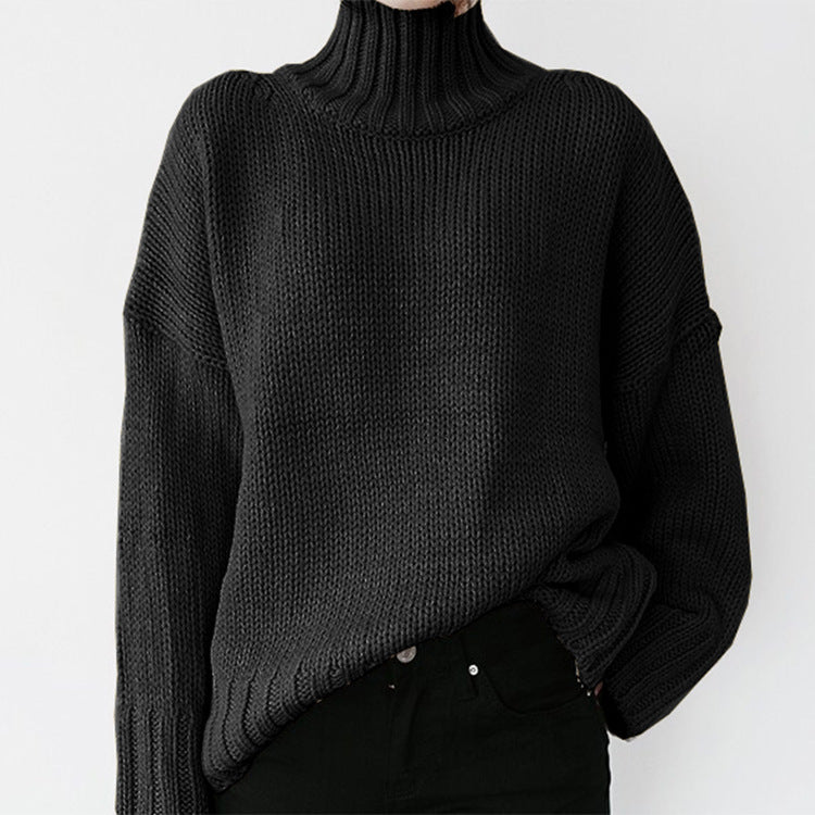 Turtleneck Long-Sleeved Solid Color Knitted Pullover Sweater