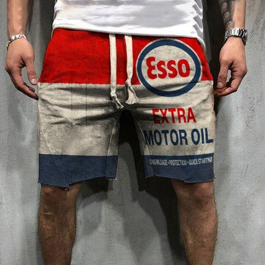 Retro Engine Oil Logo Print Shorts - DUVAL