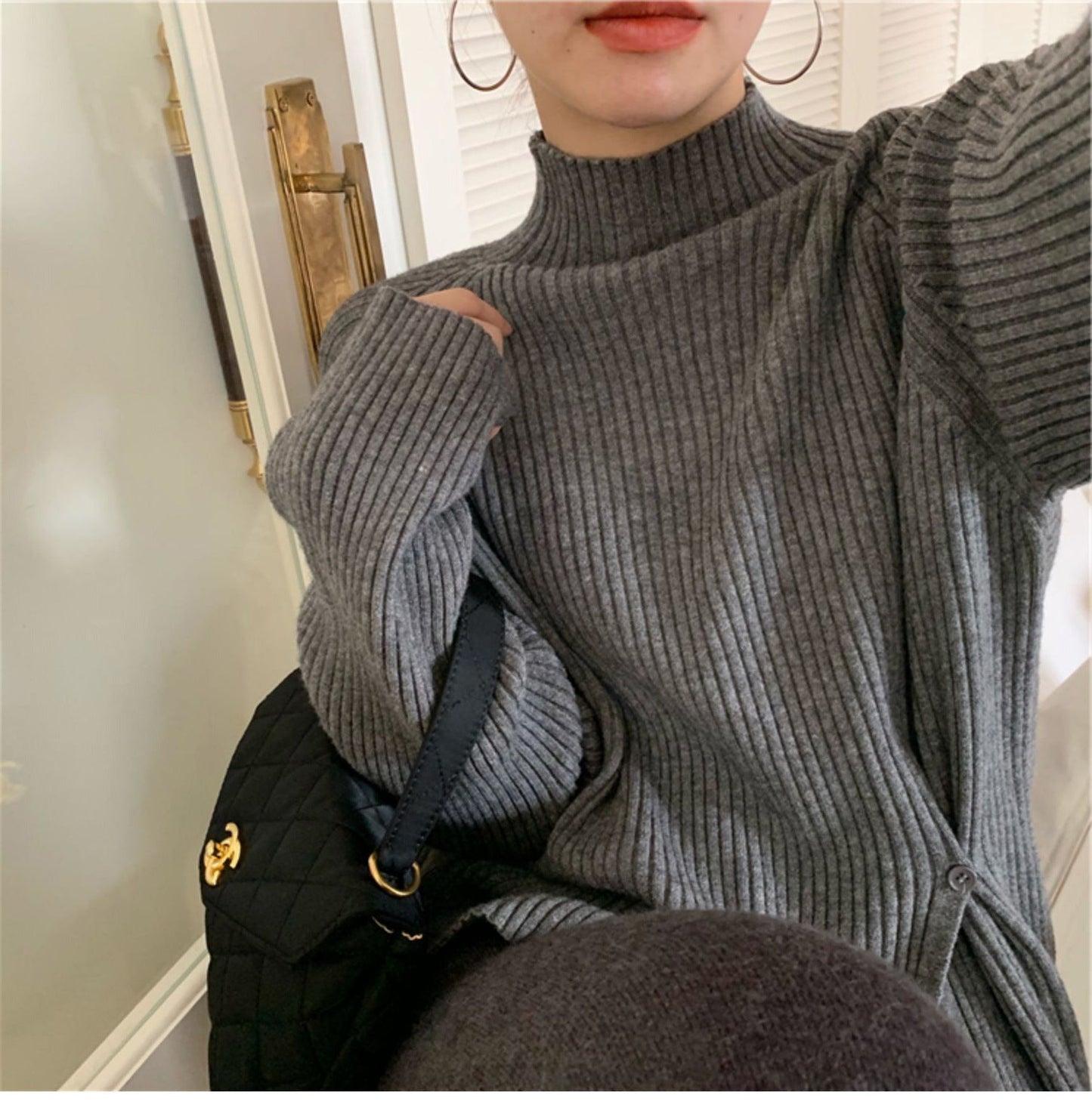 Retro Design Half Turtleneck Sweater Top