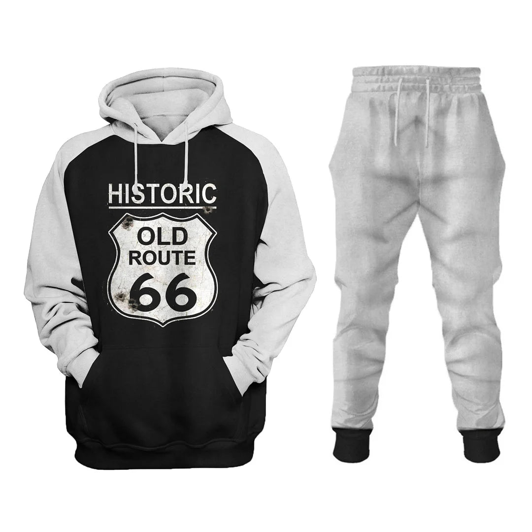 Vintage Route 66 Distressed Sweatshirt Set - DUVAL