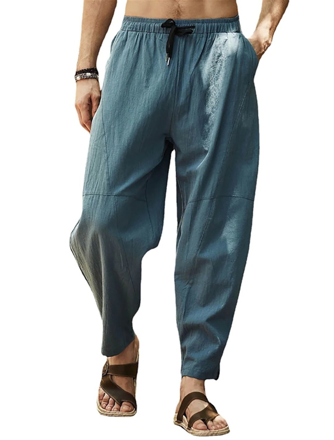 Men's Linen Loose Drawstring Hip-Hop Lantern Pencil Pants - DUVAL