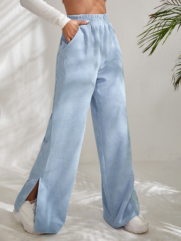 High Waist Corduroy Panel Slit Lounge Pants