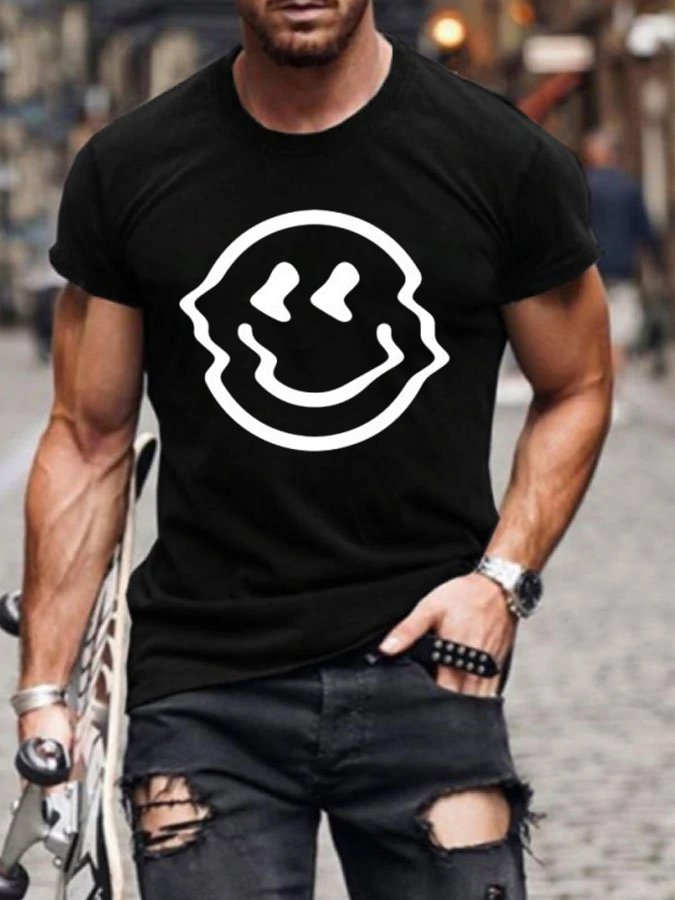 Casual Men's Fashionable Smiley Face Printed Short Sleeve T-Shirt - DUVAL