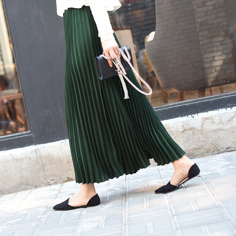 High waist elastic waist pleated skirt