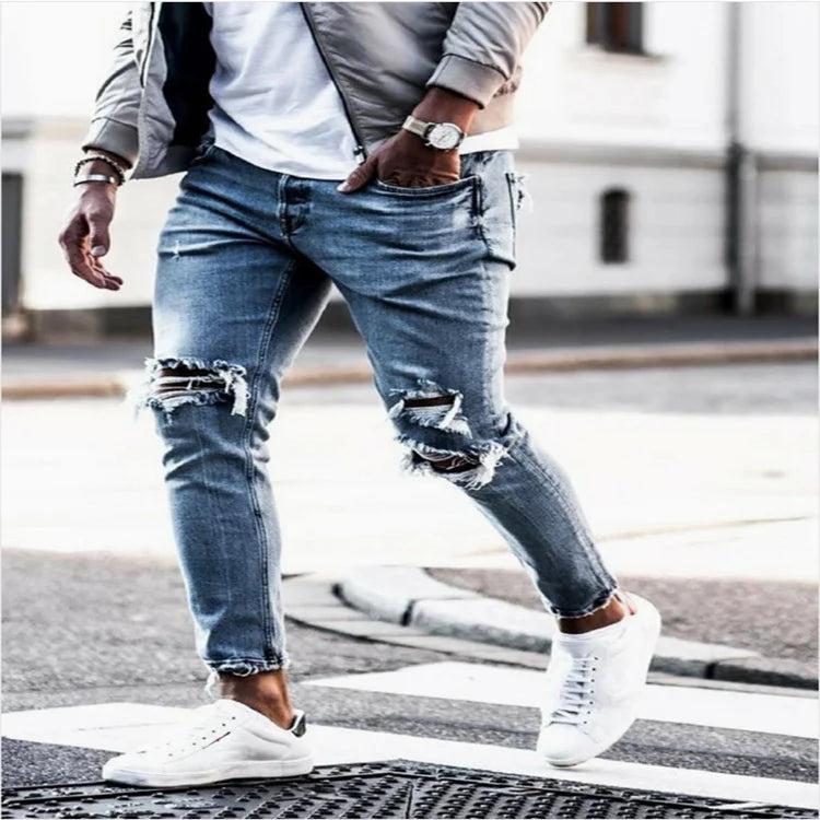 Men's Street Ripped Slim Denim Trousers - DUVAL