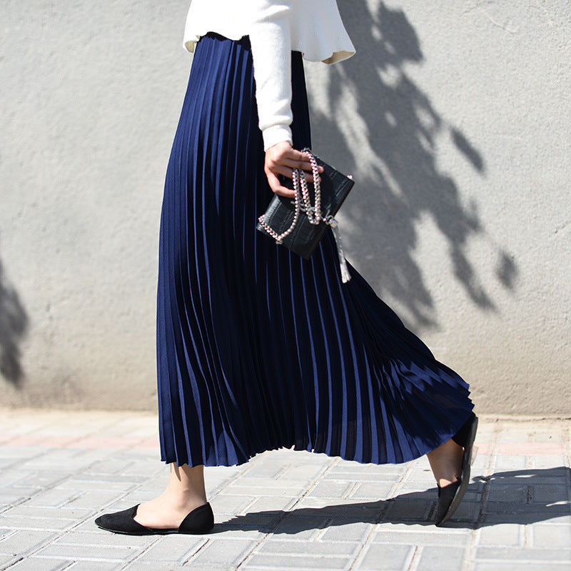 High waist elastic waist pleated skirt