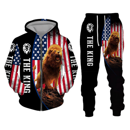 3D Tracksuit Sets Lion Print Edition American Flag