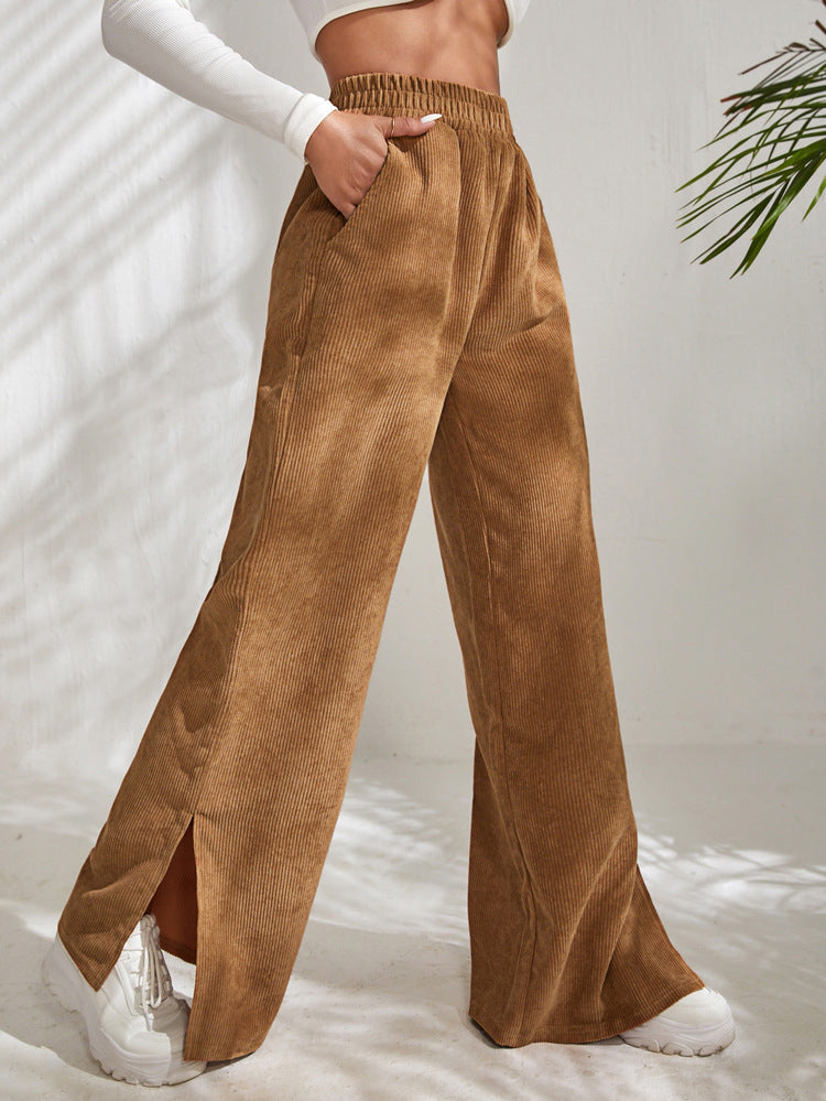 High Waist Corduroy Panel Slit Lounge Pants