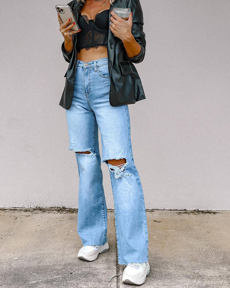 Street ripped wide leg jeans