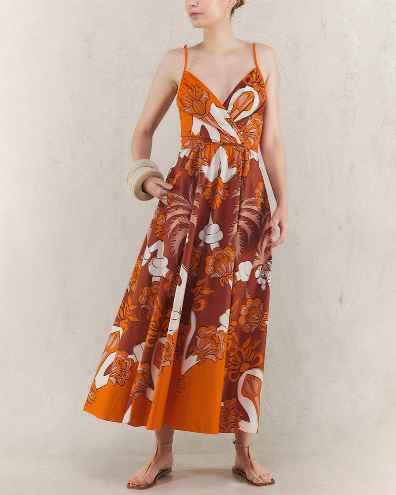 Orange Palm Tree Print Slip Dress