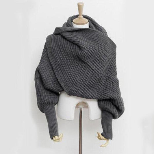 Women  Winter Thick Warm Knitted Scarf With Sleeves Long Soft Wraps Scarves Novelty