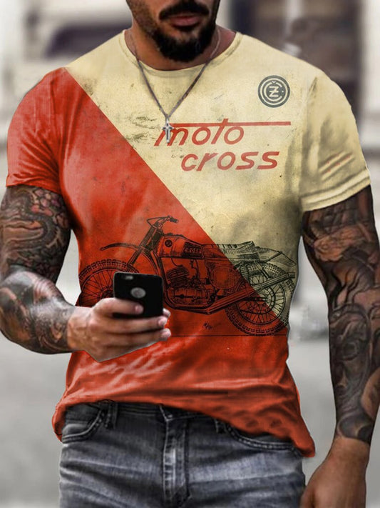 Moto Cross Vintage Men's Print T-Shirt - DUVAL