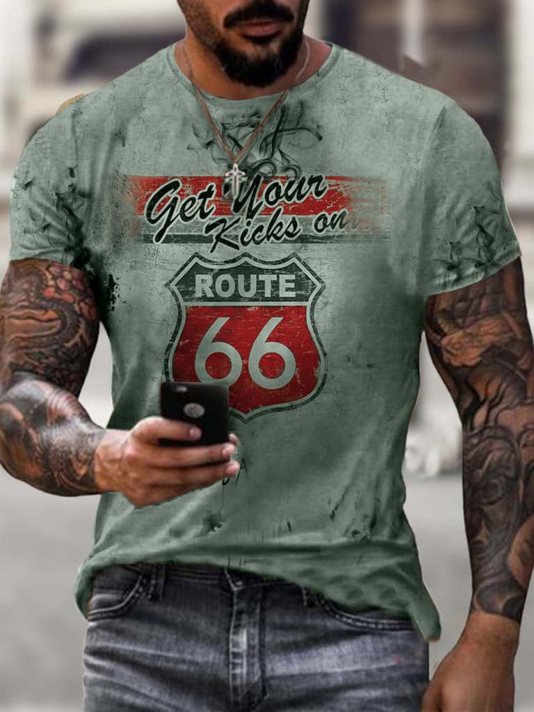 Motorcycle Print T-shirt Route 66 - DUVAL