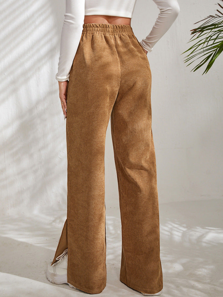 High Waist Corduroy Panel Slit Lounge Pants