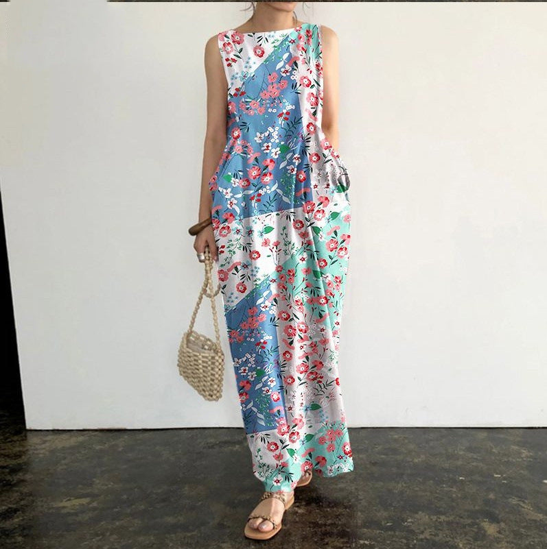 Elegant Sleeveless Robe Printed Long Dress