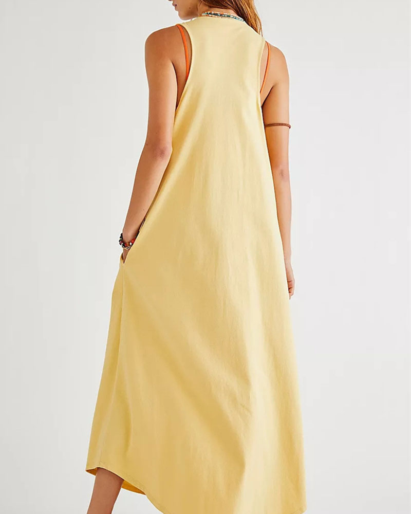 Summer Double Pocket Sleeveless Maxi Dress