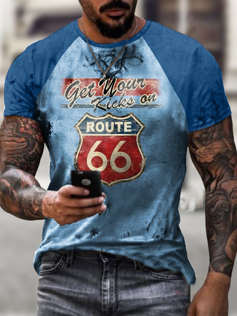 Men's Route 66 Casual Print Short Sleeve T-Shirt - DUVAL